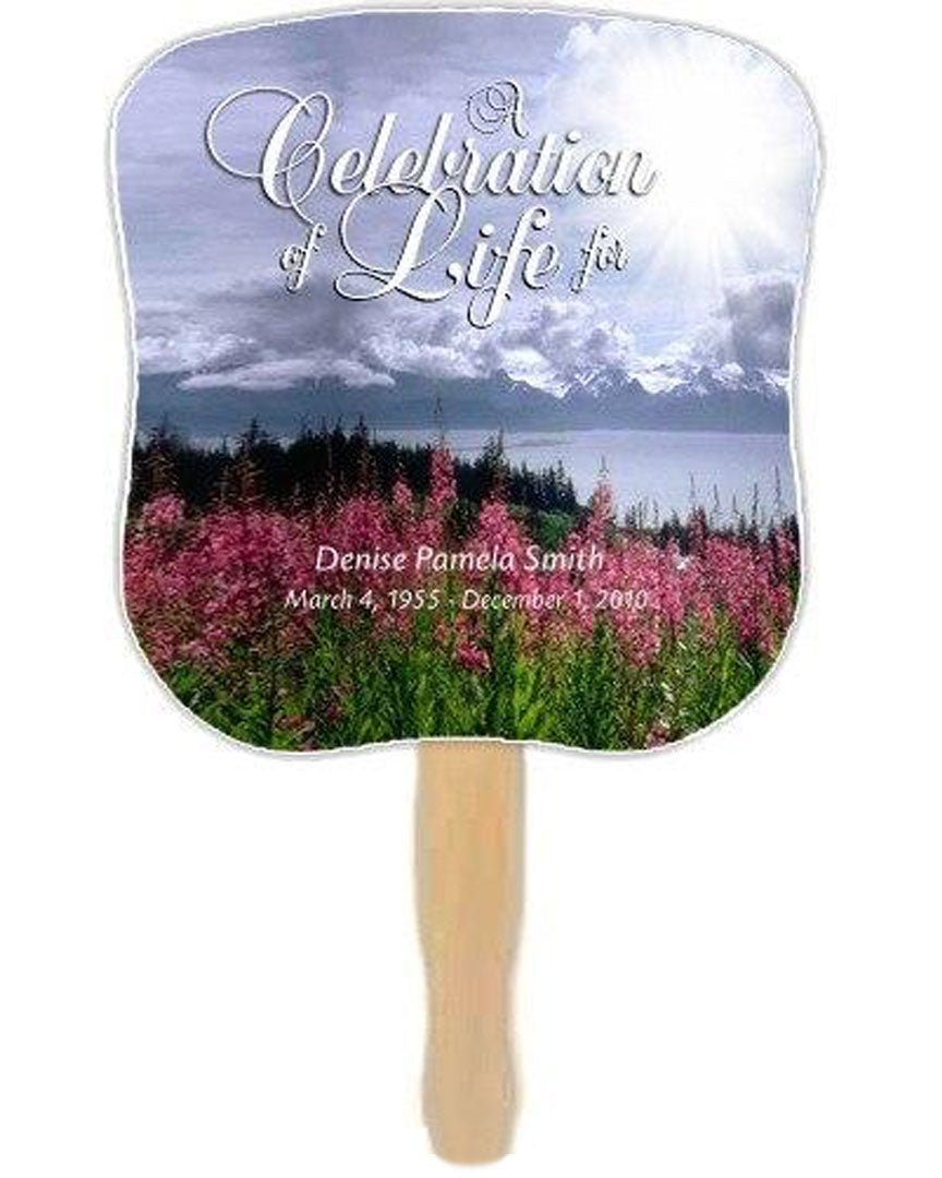 Seasons Memorial Fan With Wooden Handle (Pack Of 10) - Celebrate Prints
