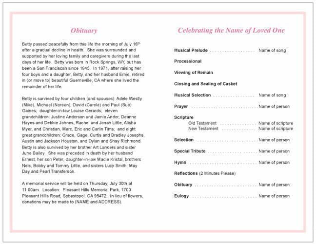 Seraphina Funeral Program Template - The Funeral Program Site
