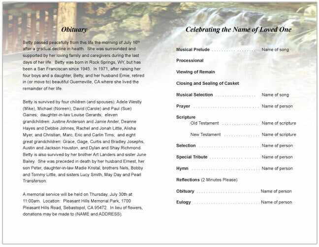 Serene Funeral Program Template - The Funeral Program Site