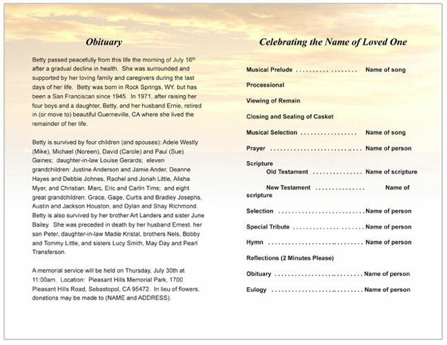 Shine Funeral Program Template - The Funeral Program Site