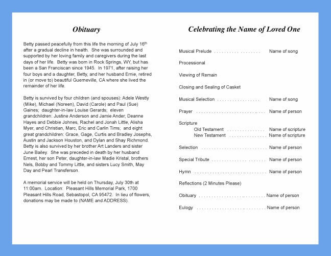 Shoreline Funeral Program Template - The Funeral Program Site