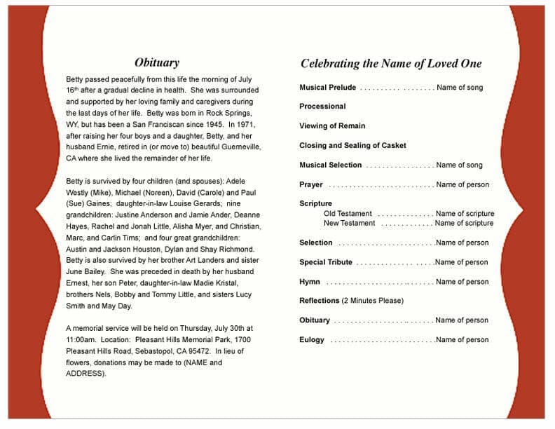 Sienna Funeral Program Template - The Funeral Program Site