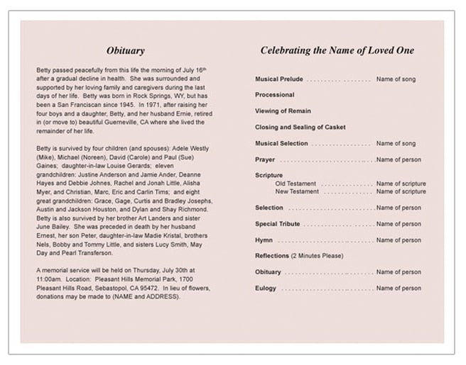 Simplier Funeral Program Template - The Funeral Program Site