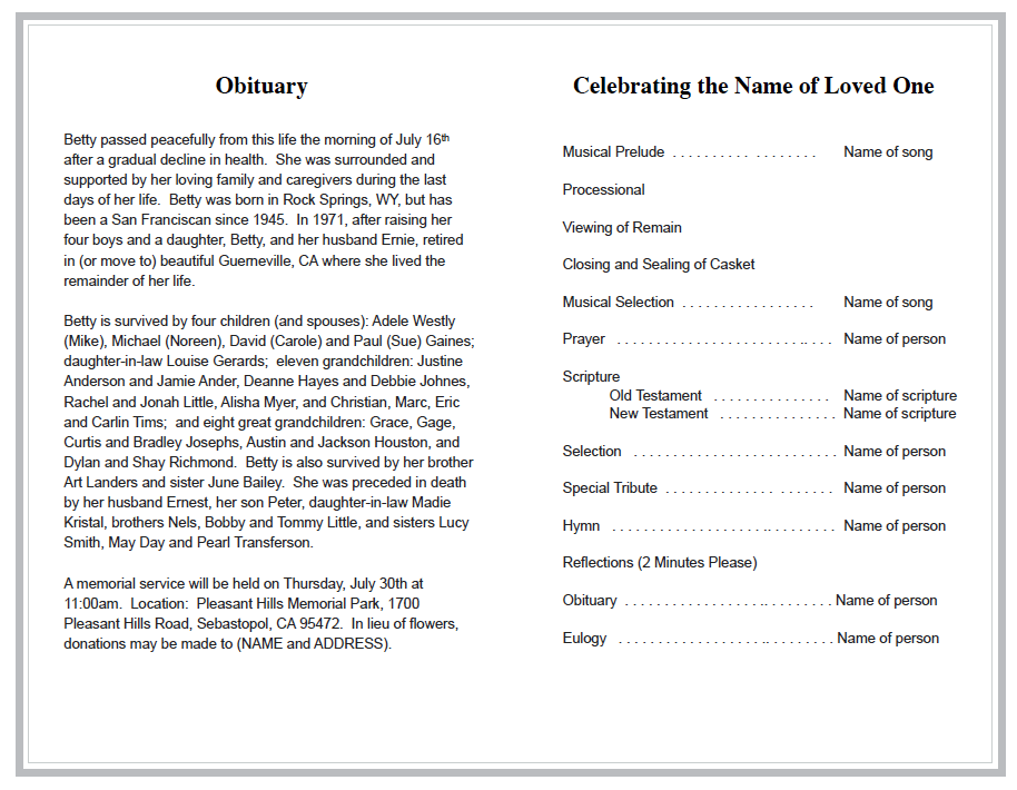 Sleek Funeral Program Template - The Funeral Program Site