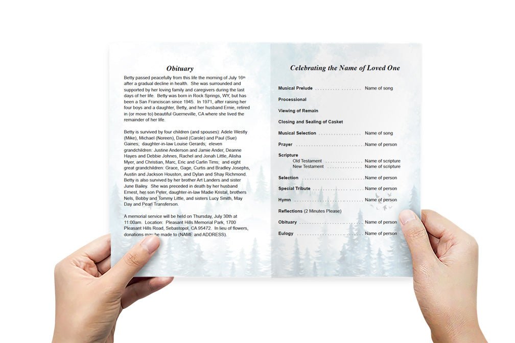 Snowy Mountain Funeral Program Template - The Funeral Program Site