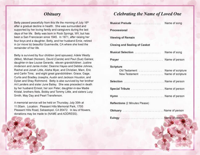 Spring Funeral Program Template - The Funeral Program Site
