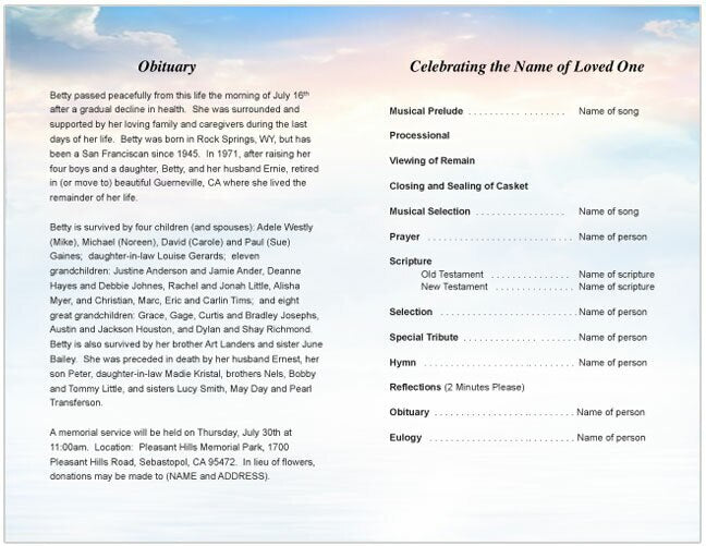 Starlight Funeral Program Template - The Funeral Program Site