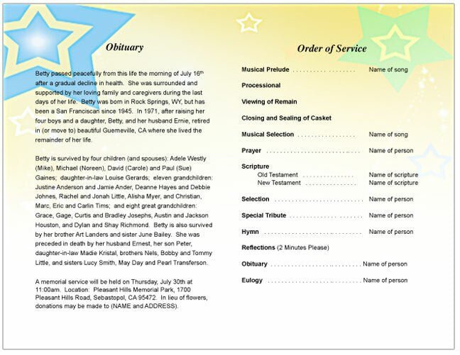 Starry Funeral Program Template - The Funeral Program Site