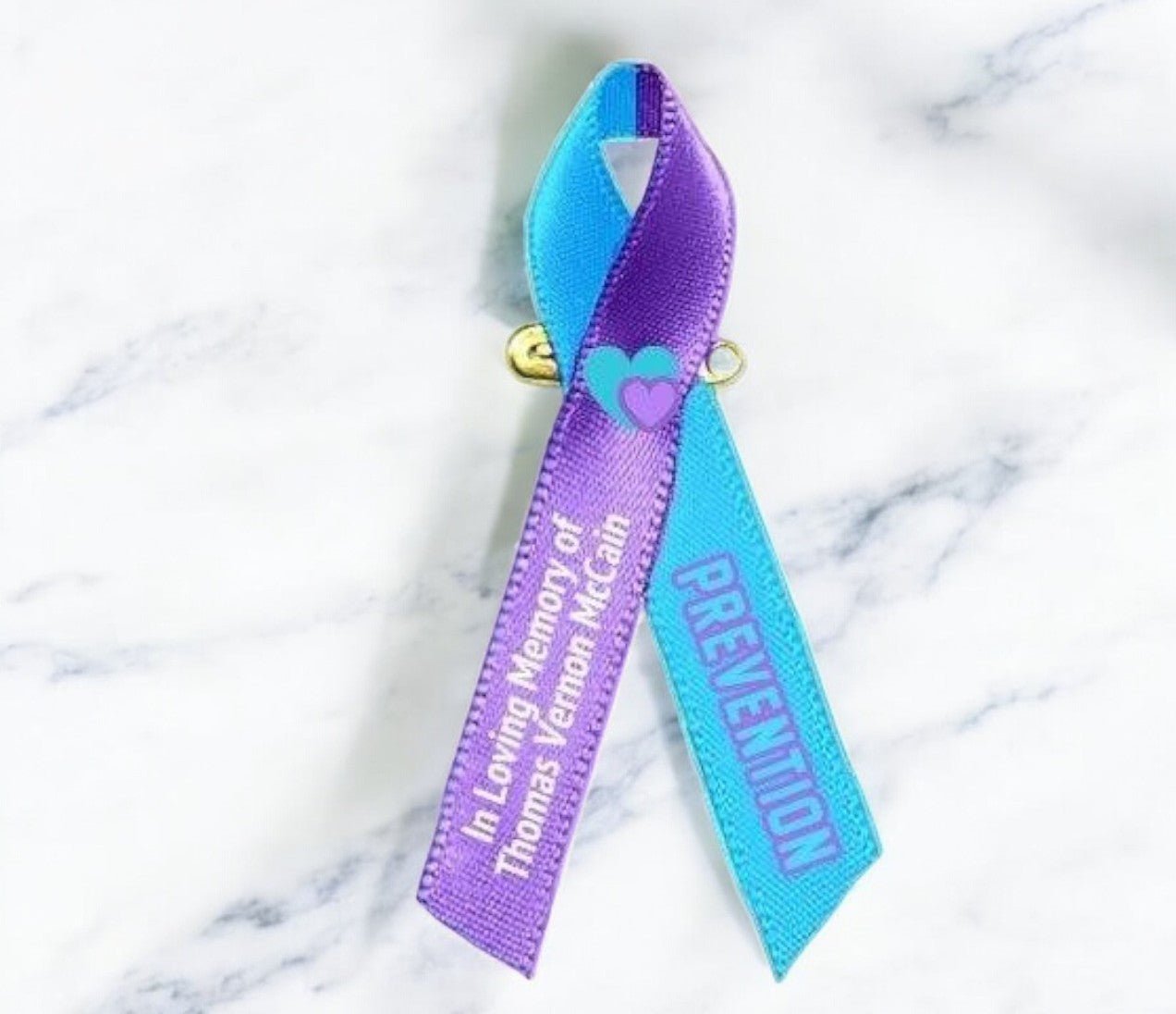 Suicide Awareness Ribbon Personalized (Purple/Teal) - Pack of 10 - Celebrate Prints