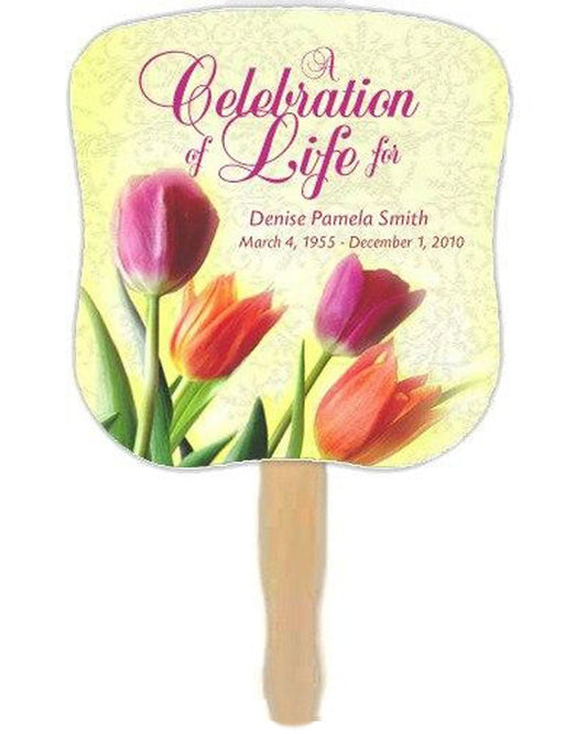 Sunny Memorial Fan With Wooden Handle (Pack Of 10) - Celebrate Prints