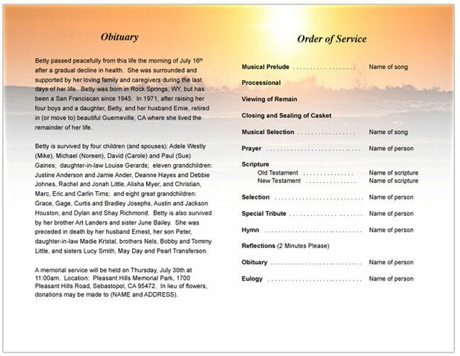 Sunrise Funeral Program Template - The Funeral Program Site