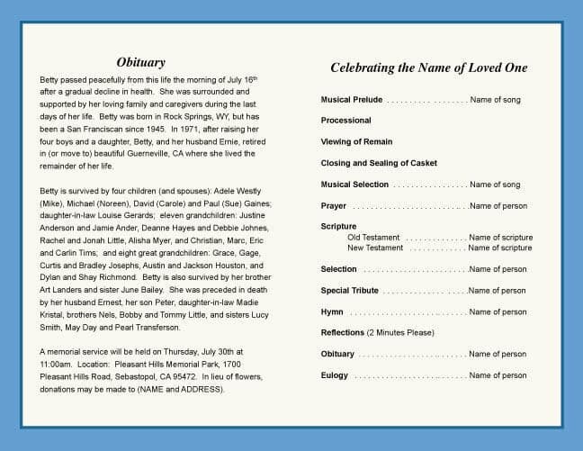 Tahoe Funeral Program Template - The Funeral Program Site