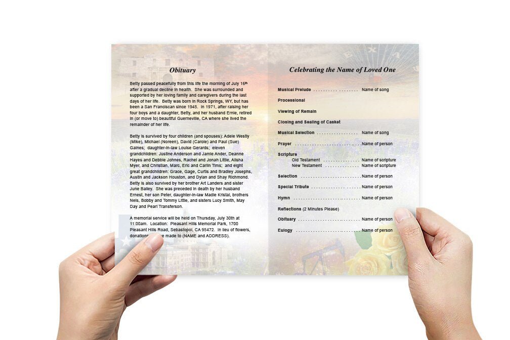Texas Funeral Program Template - The Funeral Program Site
