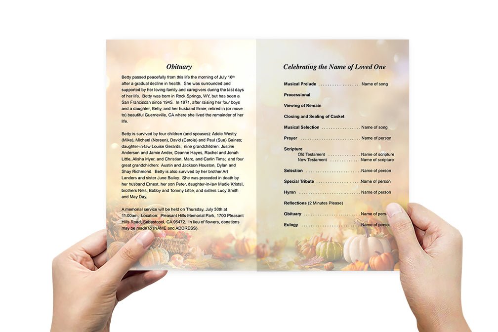 Thanksgiving Funeral Program Template - The Funeral Program Site