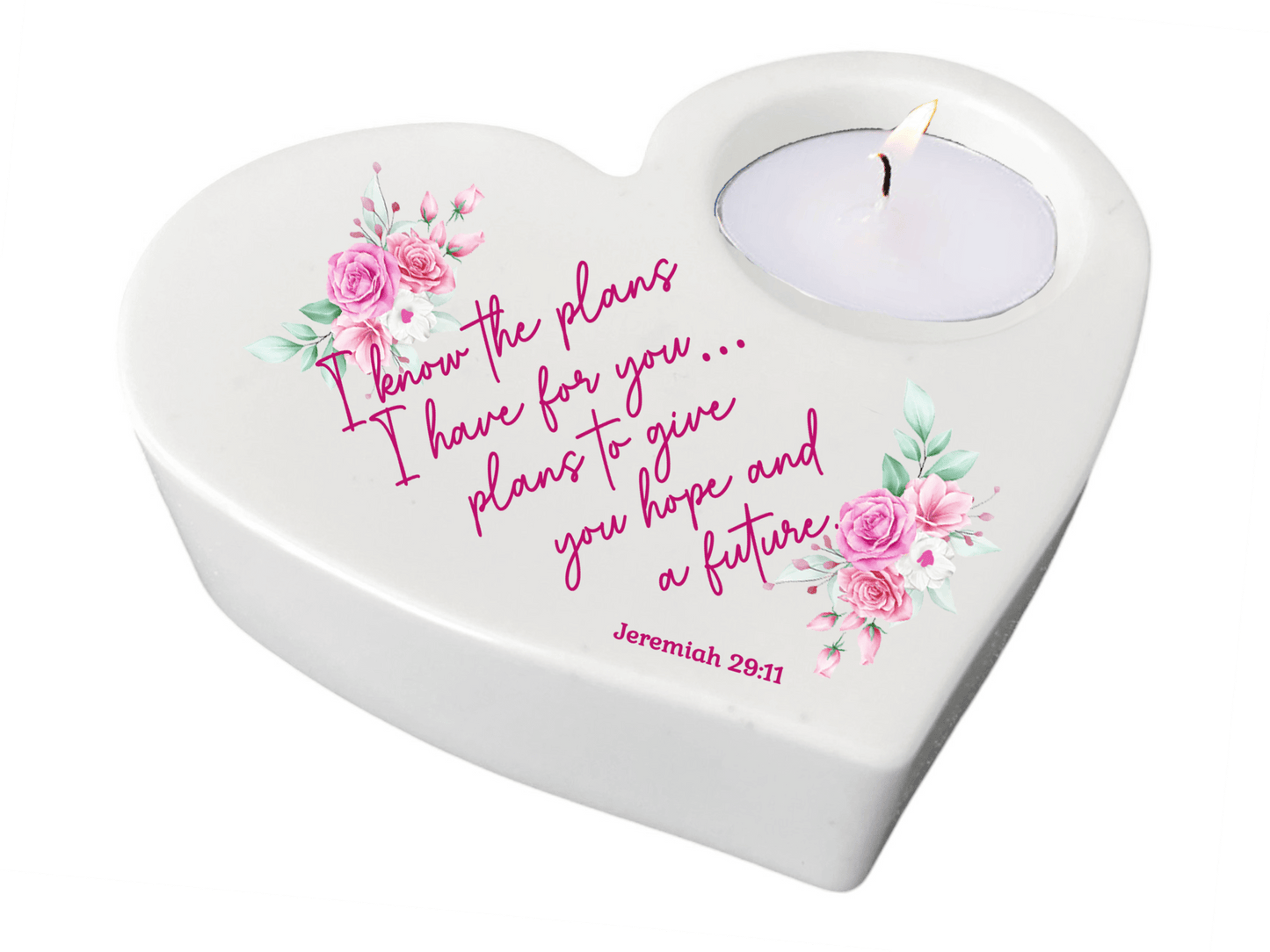 The Plans Bible Verse Heart Tea Light Candle Holder - Celebrate Prints