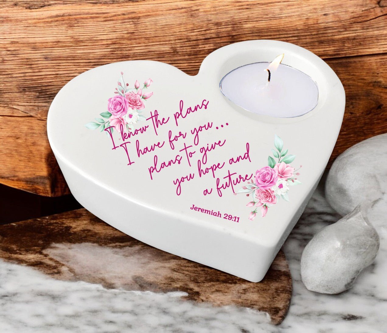 The Plans Bible Verse Heart Tea Light Candle Holder - Celebrate Prints