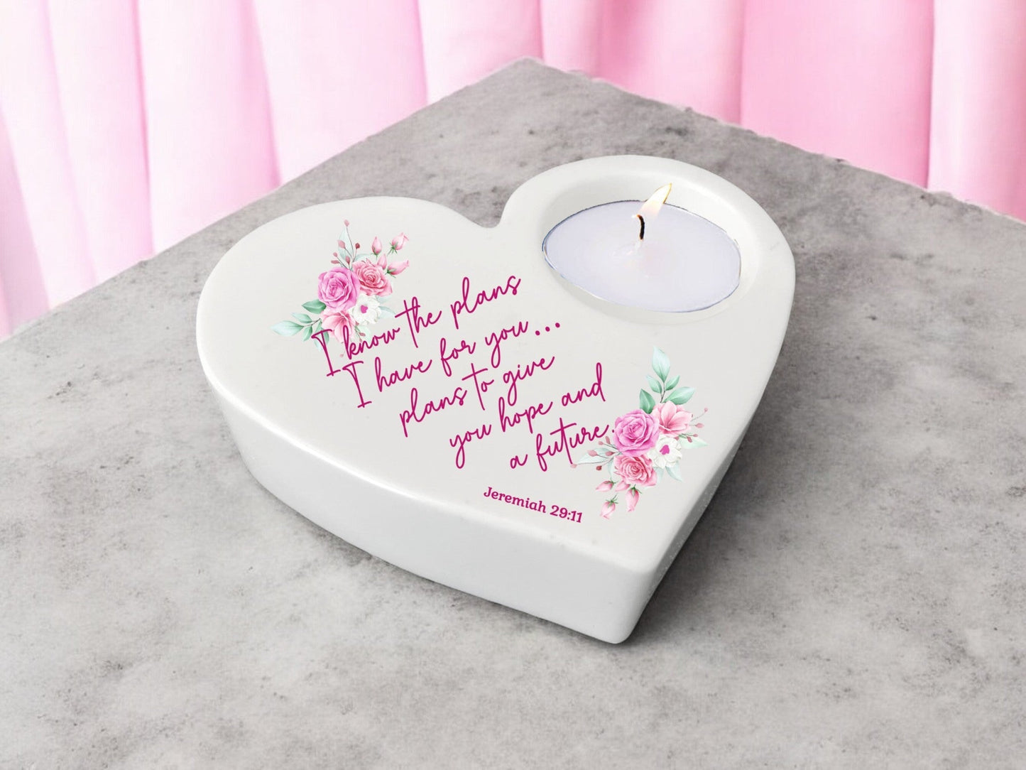The Plans Bible Verse Heart Tea Light Candle Holder - Celebrate Prints