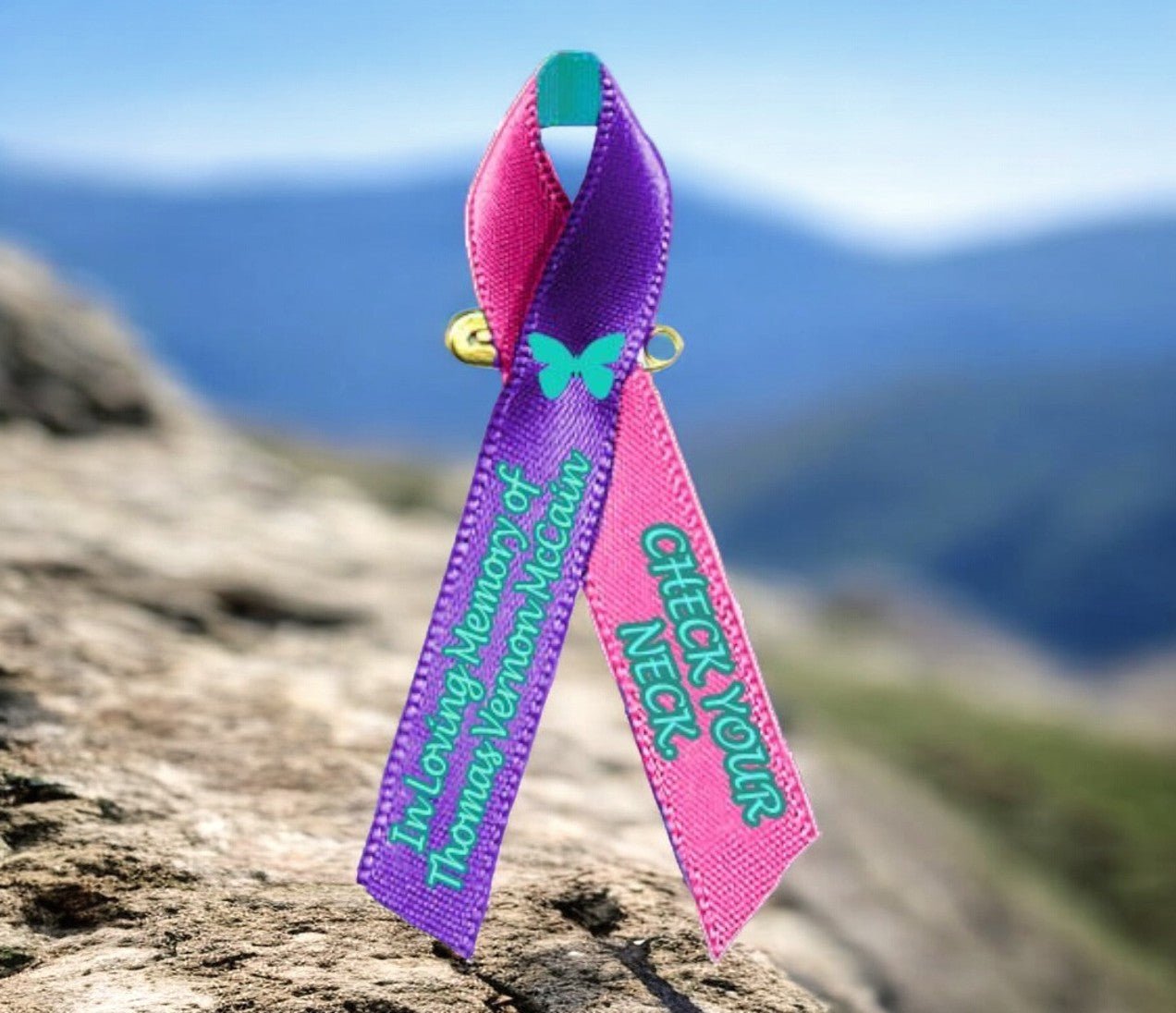 Thyroid Cancer Ribbon - Pink, Purple, Teal (Pack of 10) - Celebrate Prints