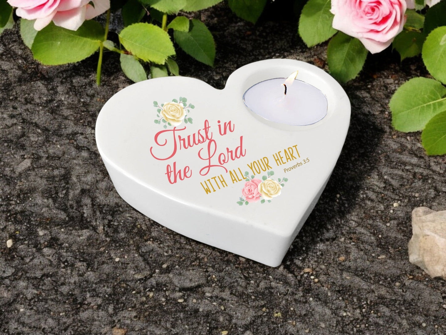 Trust In The Lord Bible Verse Heart Tea Light Candle Holder - Celebrate Prints