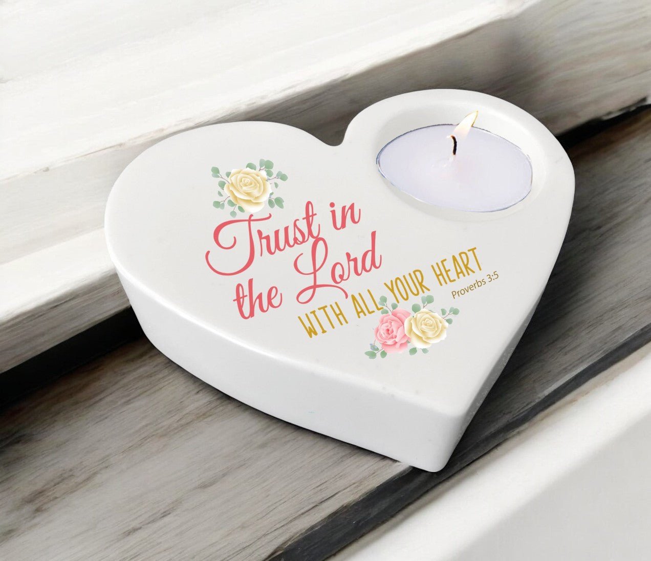 Trust In The Lord Bible Verse Heart Tea Light Candle Holder - Celebrate Prints