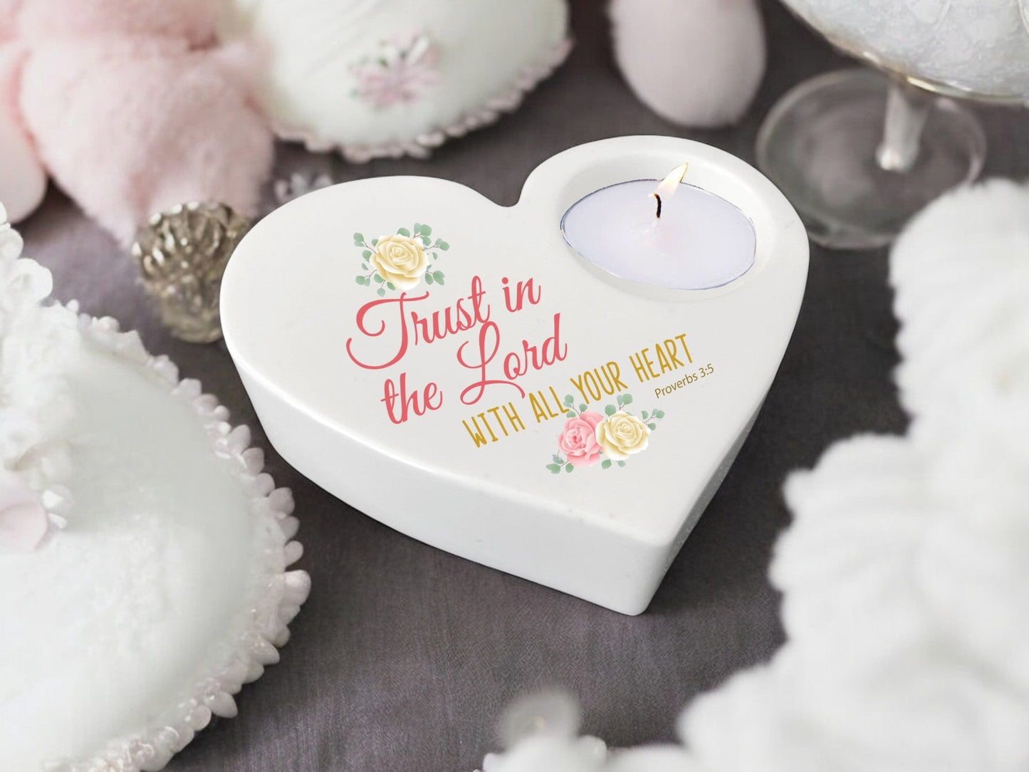 Trust In The Lord Bible Verse Heart Tea Light Candle Holder - Celebrate Prints