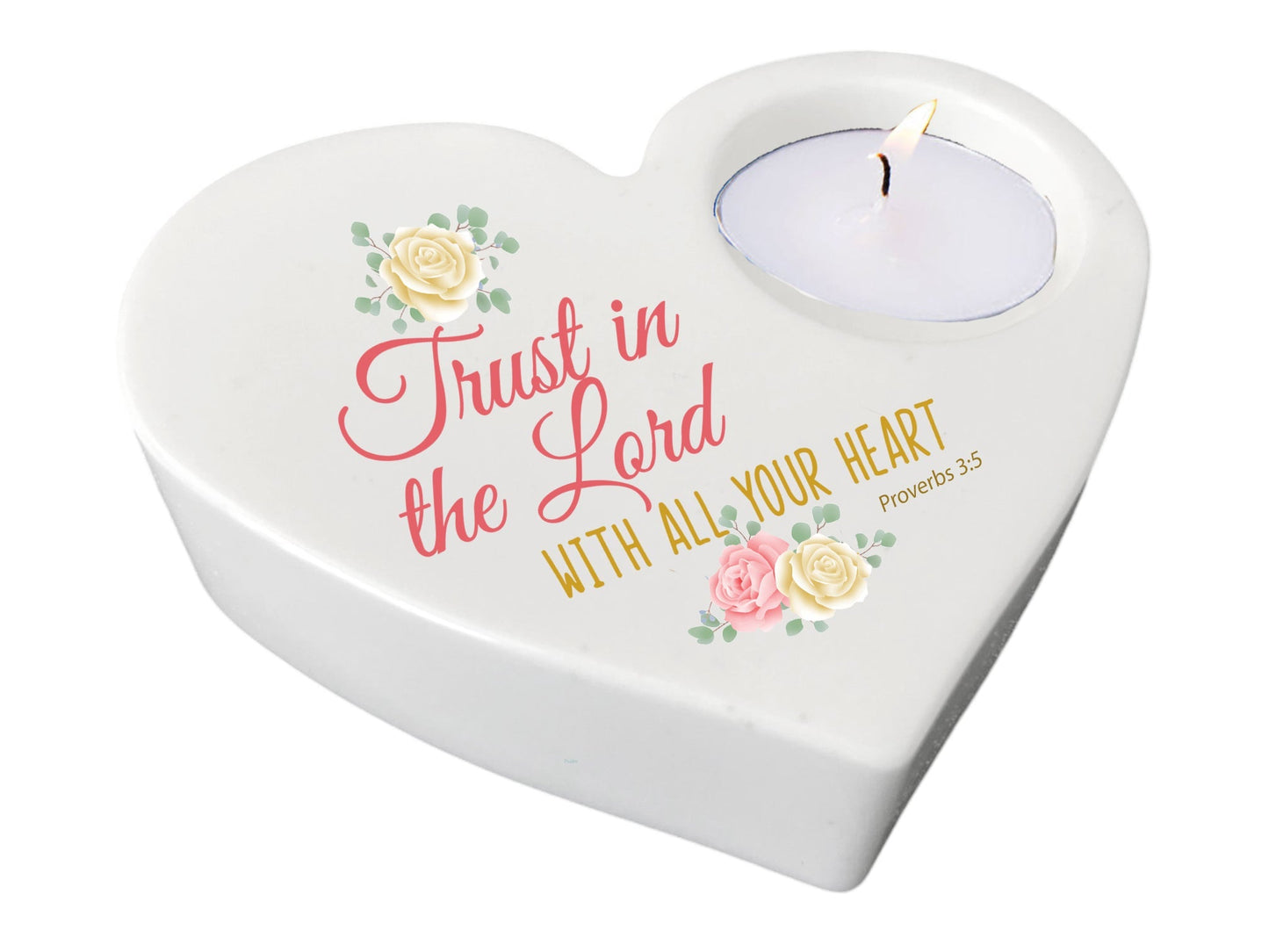 Trust In The Lord Bible Verse Heart Tea Light Candle Holder - Celebrate Prints