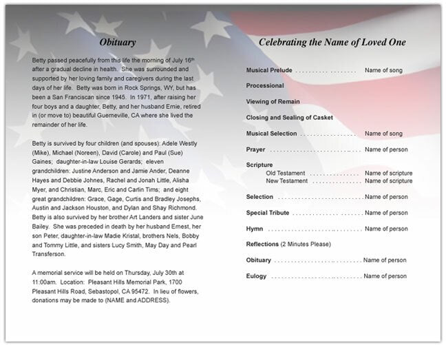 US Flag Funeral Program Template - The Funeral Program Site