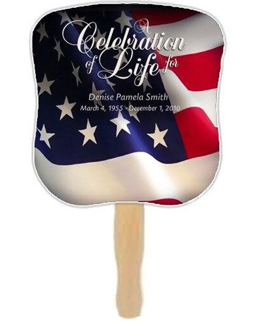 US Flag Memorial Fan With Wooden Handle (Pack Of 10) - Celebrate Prints