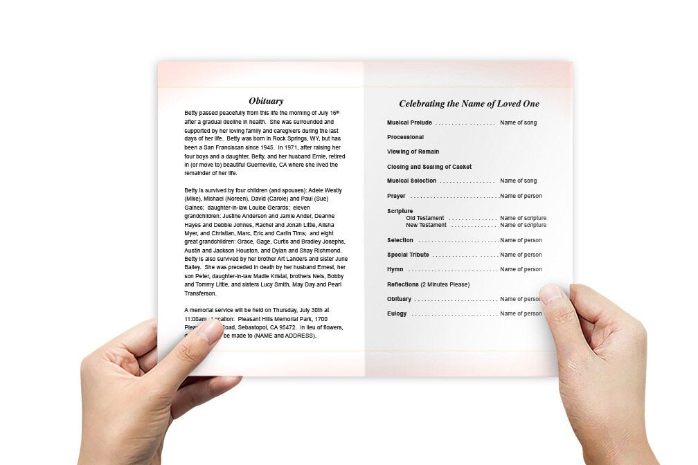 Uterine Cancer Peach Ribbon Funeral Program Template - The Funeral Program Site