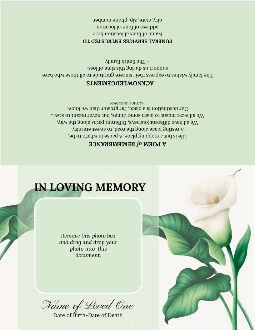 Valley Lily Greeting Card Style Google Docs Funeral Program Template - The Funeral Program Site
