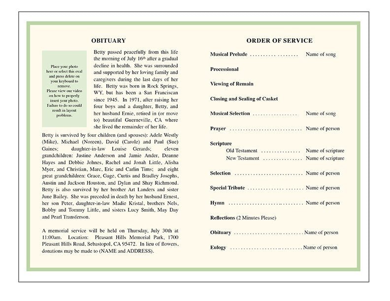 Vines Funeral Program Template - The Funeral Program Site