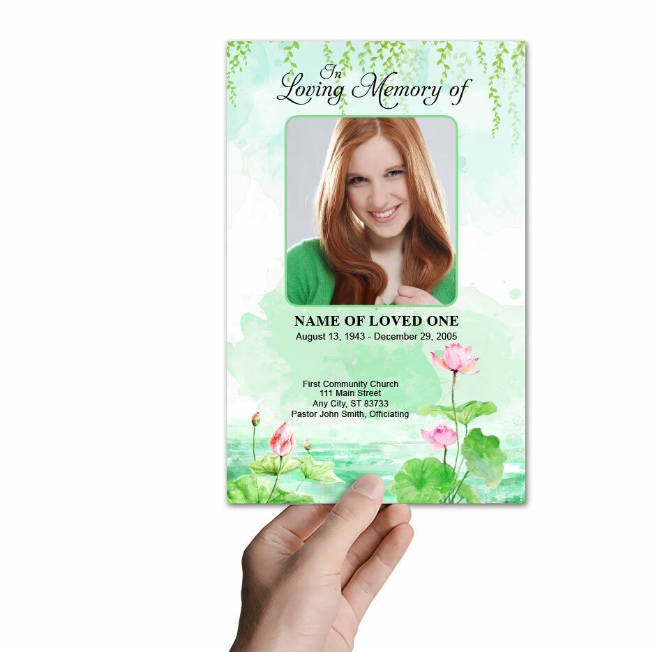 Water Lilies Watercolor Funeral Program Template - The Funeral Program Site