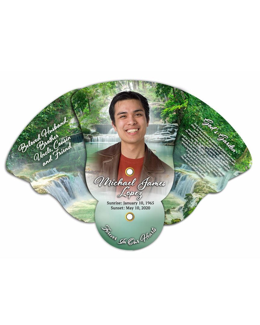 Waterfall Memorial Custom Folding Hand Held Fan (Pack of 10) - Celebrate Prints