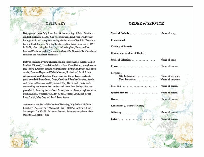 White Blossoms Watercolor Funeral Program Template - The Funeral Program Site