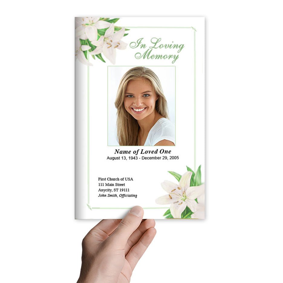 White Lilies Funeral Program Template - The Funeral Program Site