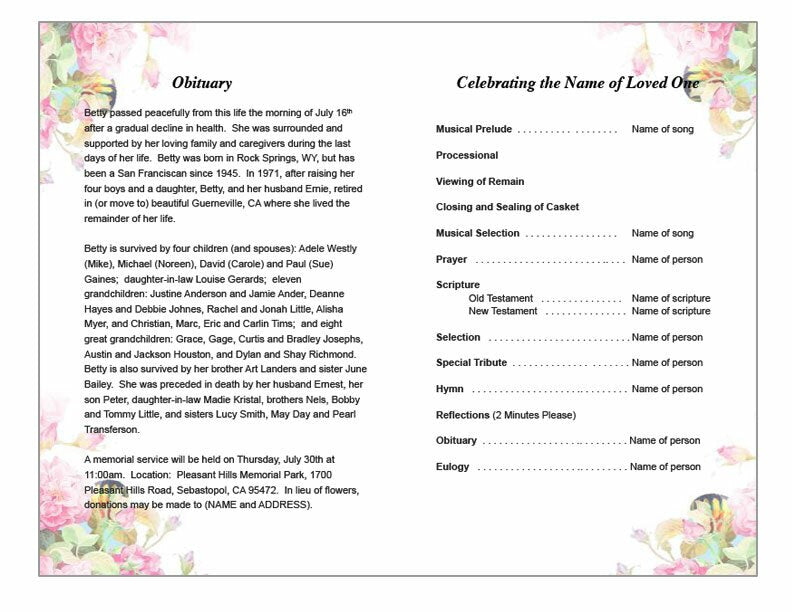 Zahara Watercolor Funeral Program Template - The Funeral Program Site