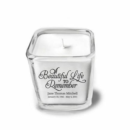 A Beautiful Life Memorial Glass Cube Candle Holder top view