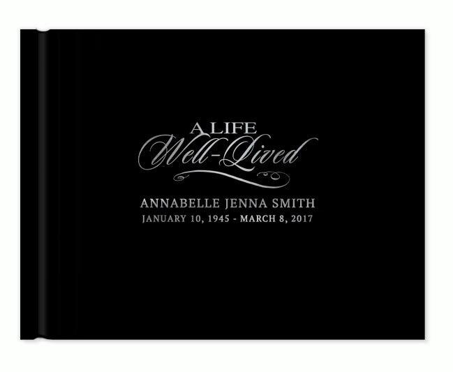 A Life Well Lived Foil Stamped Funeral Guest Book foil lettering