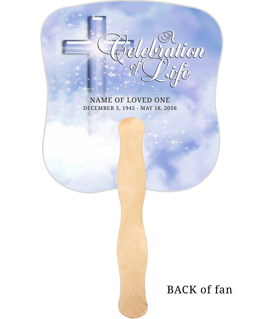 Adoration Cardstock Memorial Church Fans With Wooden Handle back no photo