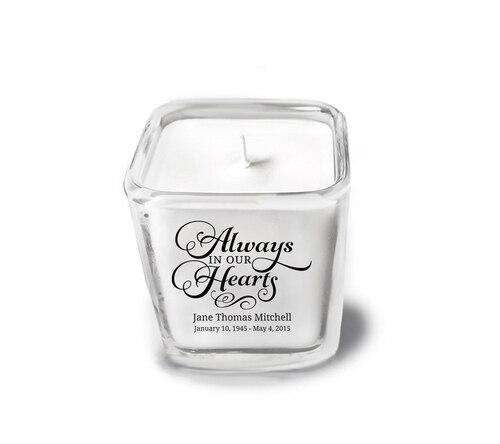 Always Personalized Memorial Glass Cube Candle Holder top view