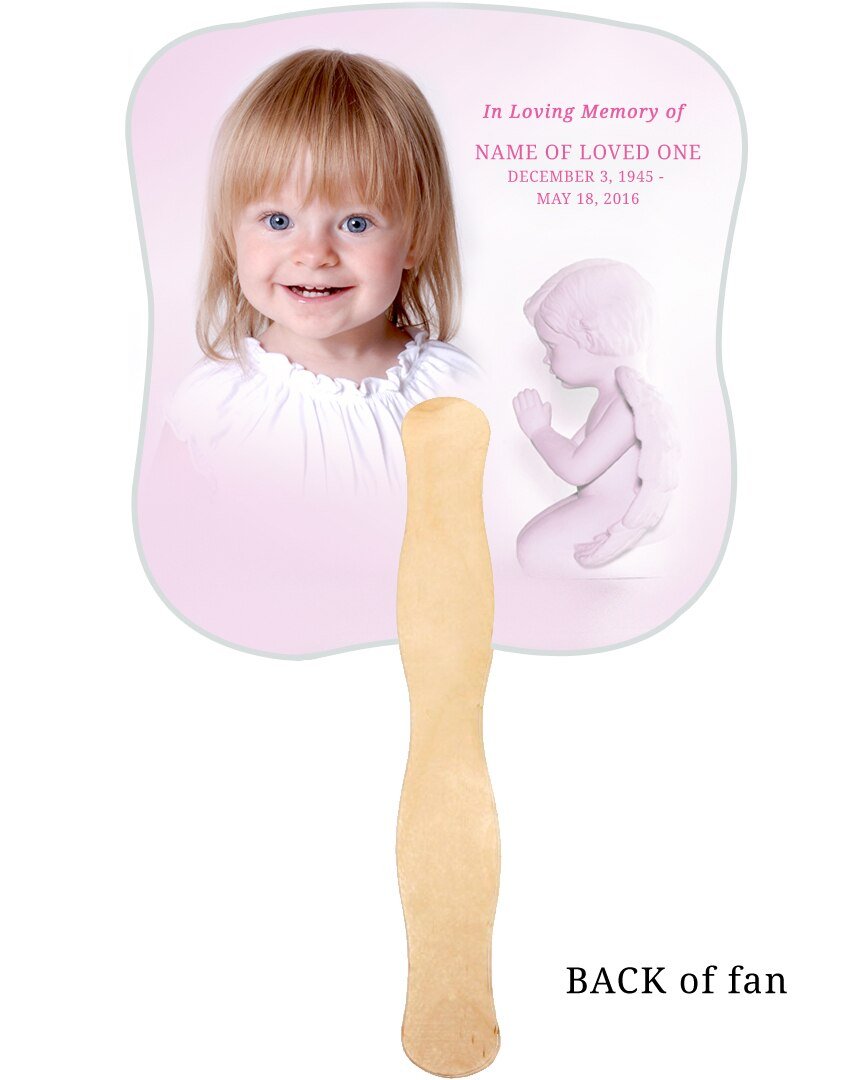 Angela Card Stock Memorial Fan With Wooden Handle - Celebrate Prints