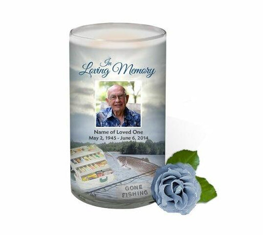 Angler Memorial Glass Candle 3x6