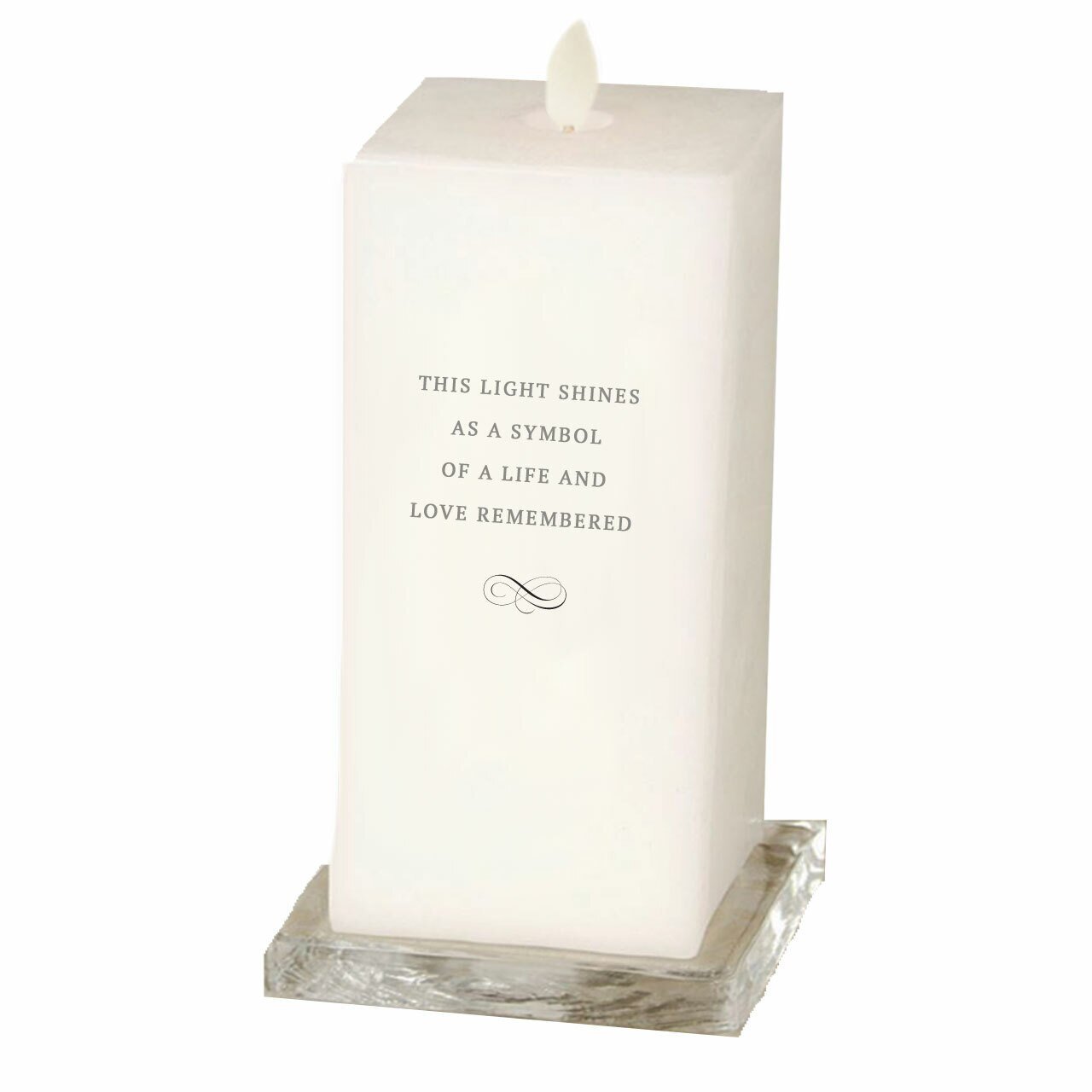 Dancing Wick LED Memorial Candle - Square Pillar Beach back view