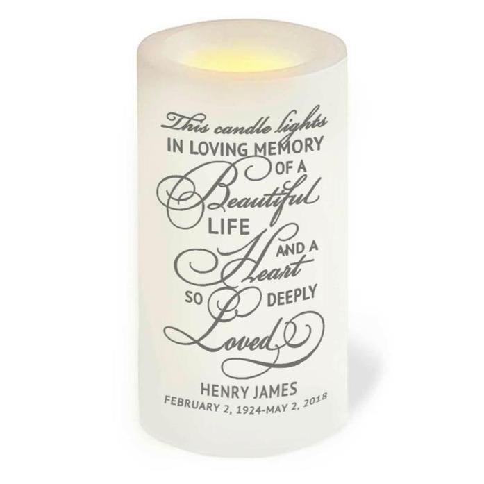 Beautiful Life LED Flameless Personalized Memorial Candle - Celebrate Prints