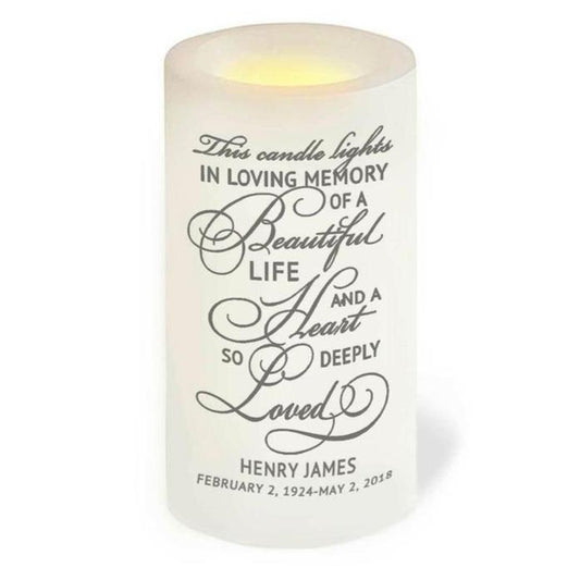 Beautiful Life LED Flameless Personalized Memorial Candle - Celebrate Prints