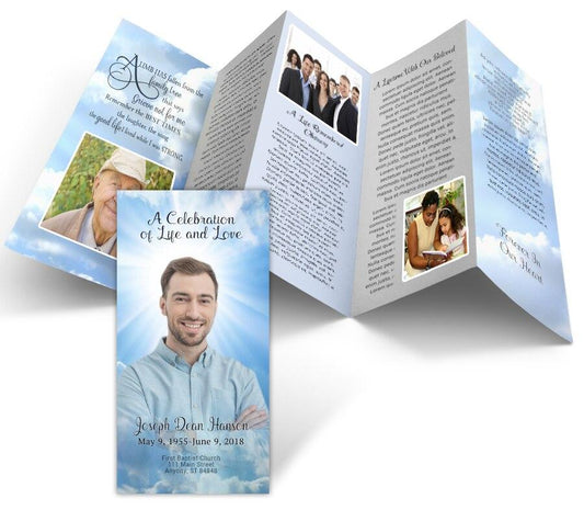 Blue Skies Accordion Fold Funeral Program Design & Print (Pack of 25) - Celebrate Prints