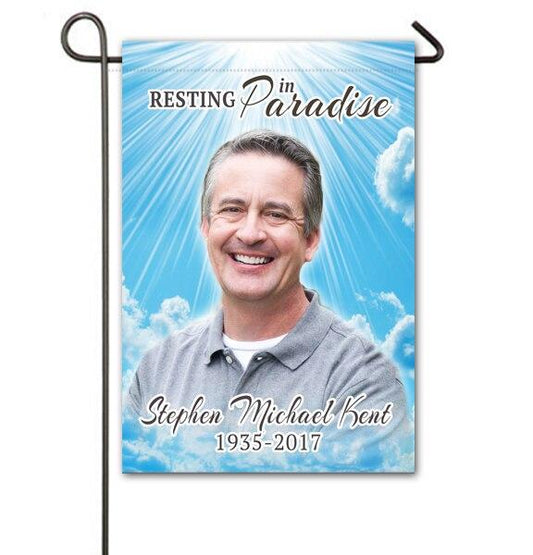 Blue Skies Personalized Memorial Garden Flag - Celebrate Prints