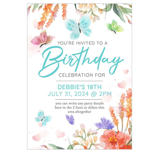 Butterflies Birthday Invitation Template - Celebrate Prints