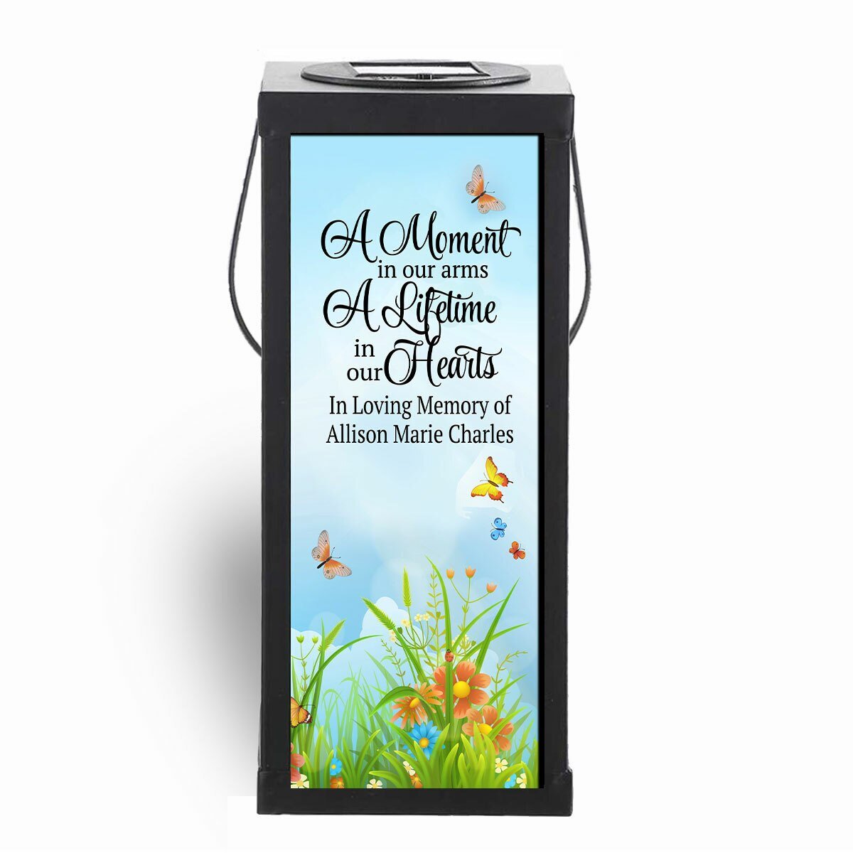 Butterflies Solar Powered Memorial Lantern front