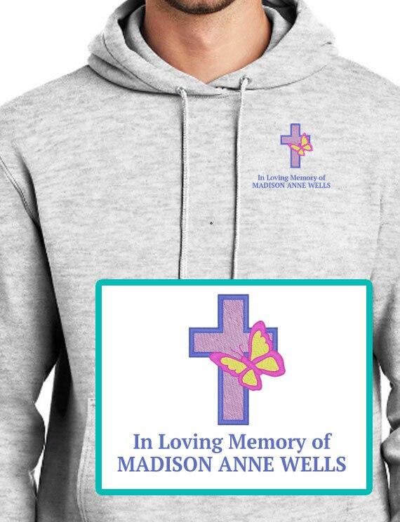 Butterfly Cross Embroidery Fleece Hooded Memorial Sweatshirt men